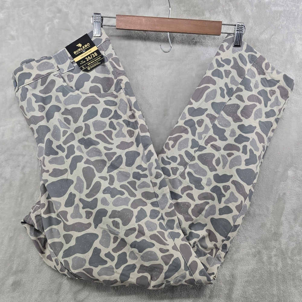 Burlebo Challenger Pant Men XL 36/38 Gray Retro Camo DWR Water Resistant Stretch